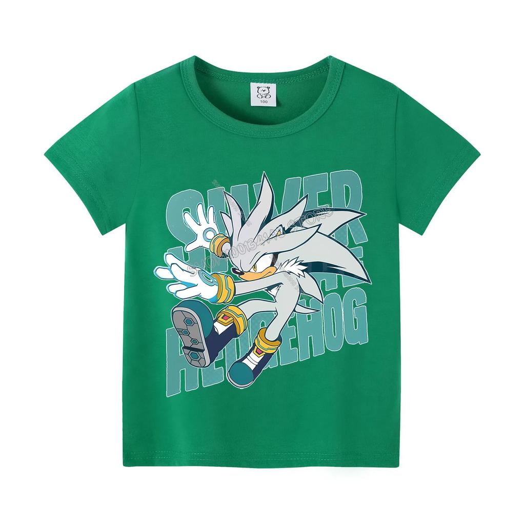 Sonics Cartoon T-shirt for Children Round Collar Clothing Kids Anime Partern Short Sleeve Clothes Fashion Sunmer Tee Top Gift