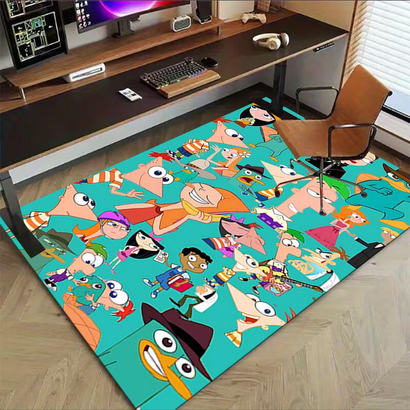Phineas Ferb Characters Carpet For Playroom Bedroom Living Room Sofa Home Decorkids Game Area Rug Nonslip Floor Mat