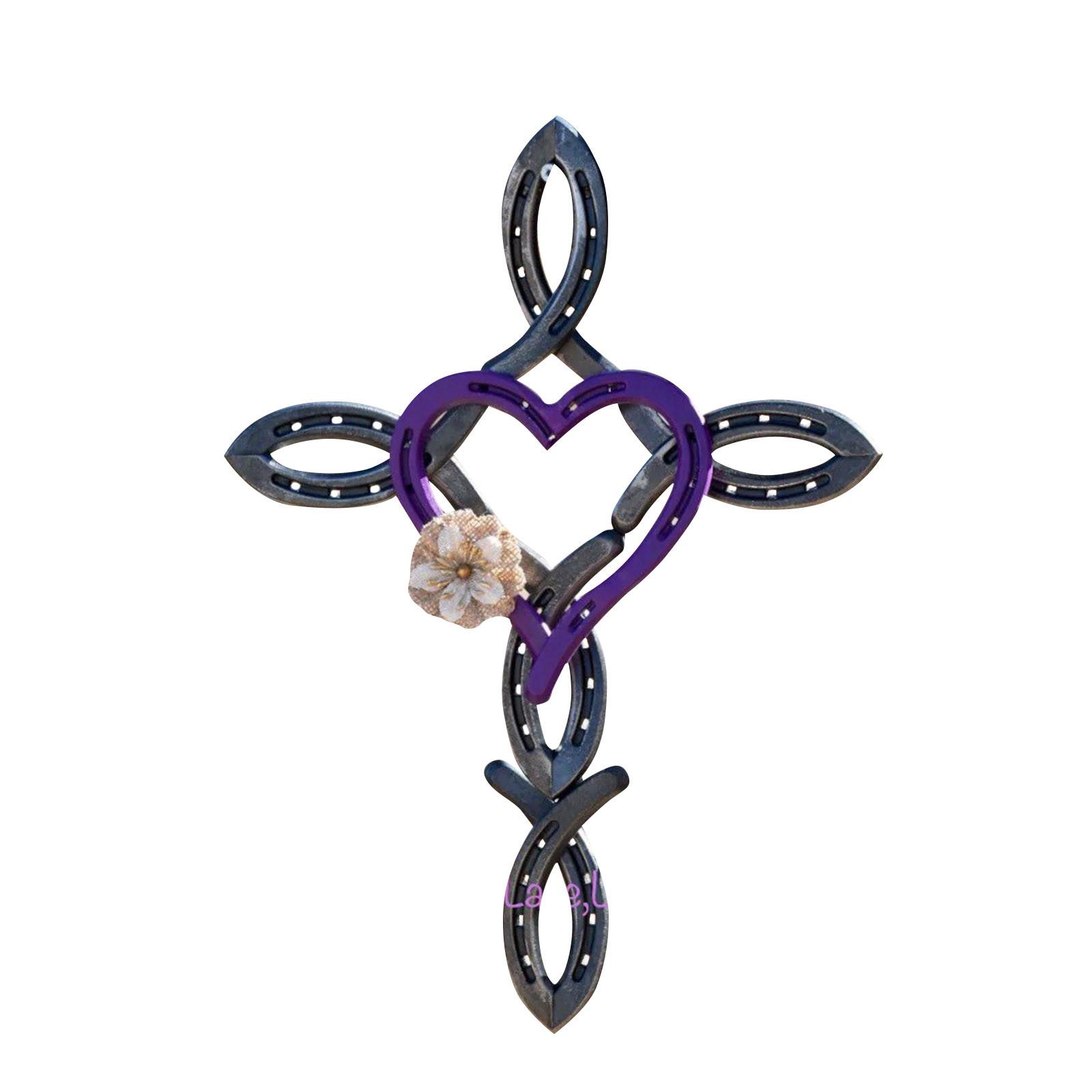 

Atural Horsehsoe Cross With Heart Metal Wall Art Horseshoe Cross Outdoor Patio Home DecorHome Decor, One Size One Size фіолетовий