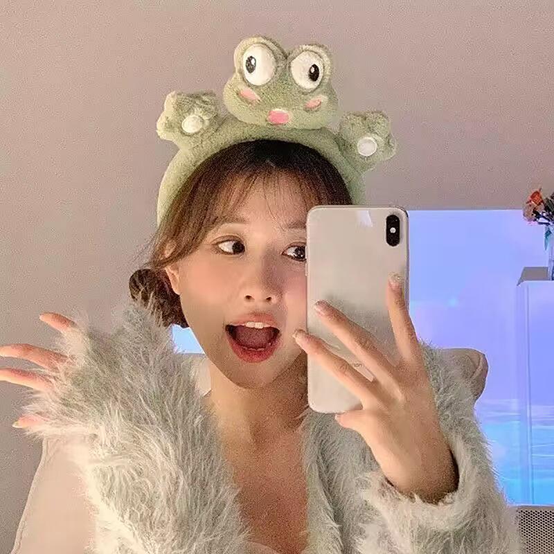 1Pc Funny Frog Cartoon Cute Headband Crown New Plush Big Eyes Headband Women'S Face Wash Headband Children'S Hair Accessories