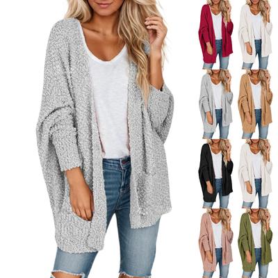 Women's Fashion Casual Long Sleeve Knitted Pocket Cardigan Jacket Mid-Length Sweater