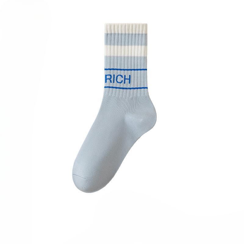 Female Autumn and Winter Draw A Tie Color Sweat Absorbing Breathable Letter Movement In Tube Socks