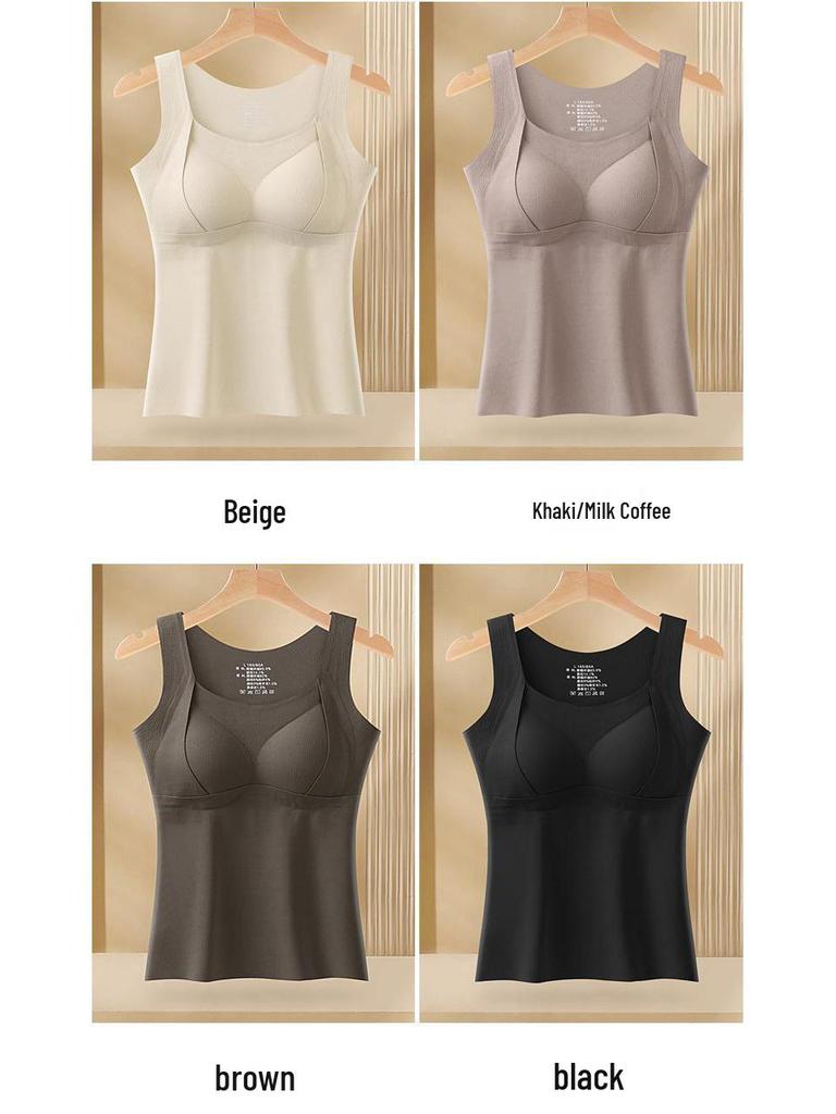 Damen Antistatische Lange Warme Weste: Eingebaute BH-Polster, Acryl, Weiche einteilige Innen- und Oberbekleidung für Herbst/Winter