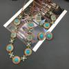 Vintage Turquoise Gemstone Inlaid with Russian Real Gold Necklace, Earrings, Bracelet Set, Temperament Versatile Medieval Jewelry