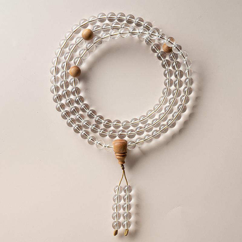 White crystal for men and women108Buddhist bead bracelet Old Mountain Sandalwood Prayer Bead Bracelet Dual-use bracelet and necklace Simple Pure Natural