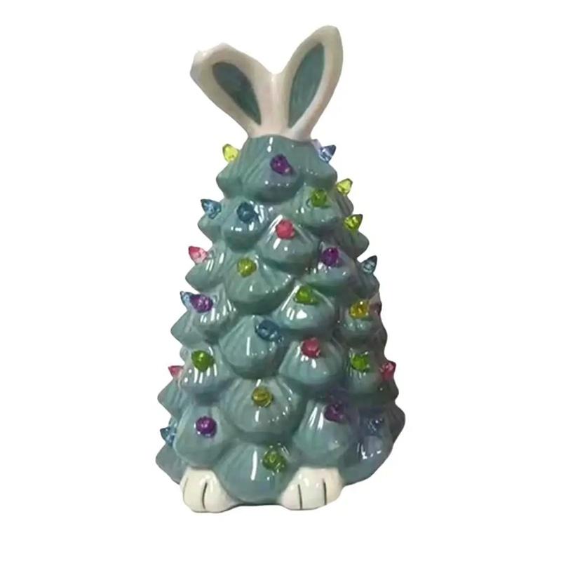 

Happy Easter Bunny Tree Resin Bunny Figurines W/ Colorful Beads Tabletop Decor Lights Up Rabbits Spring Easter Decorations Gifts зелений