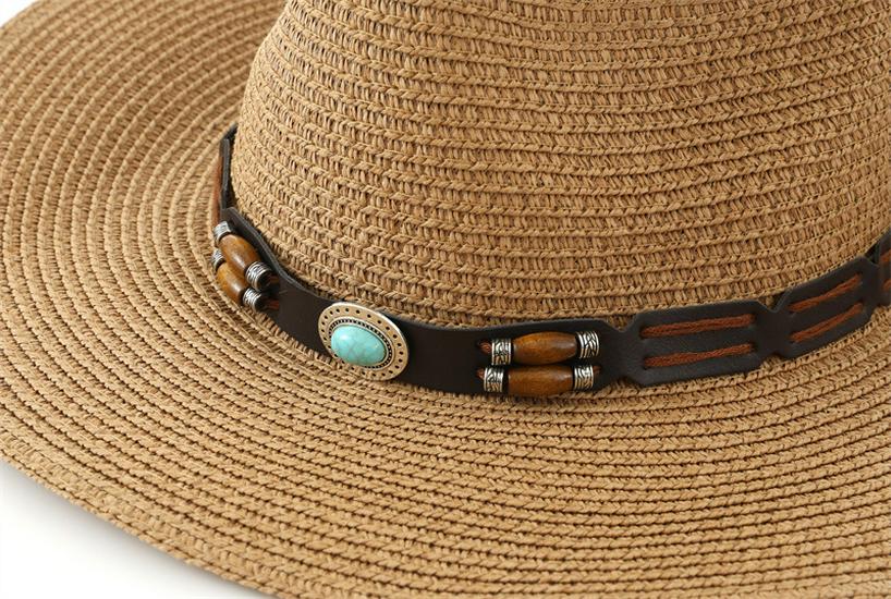 Unisex Bohemian Style Western Cowboy Straw Hat, Face-Slimming, Retro Panama Design with Sun Protection.