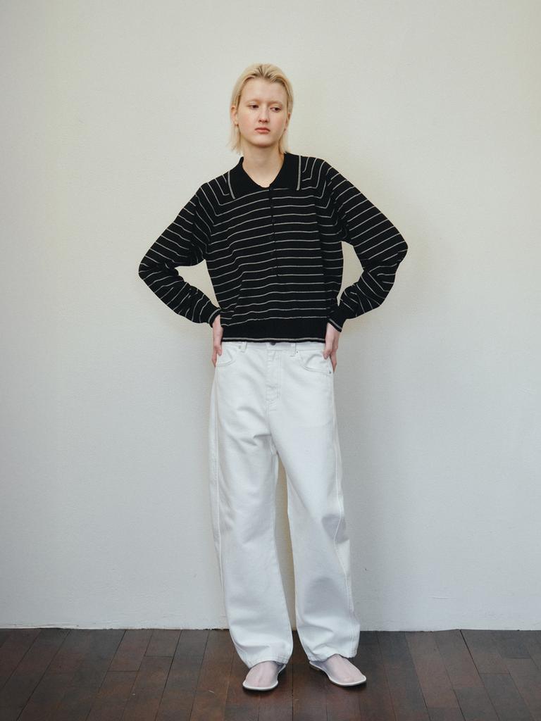 Reply Stripe Collar Knit Top_Black