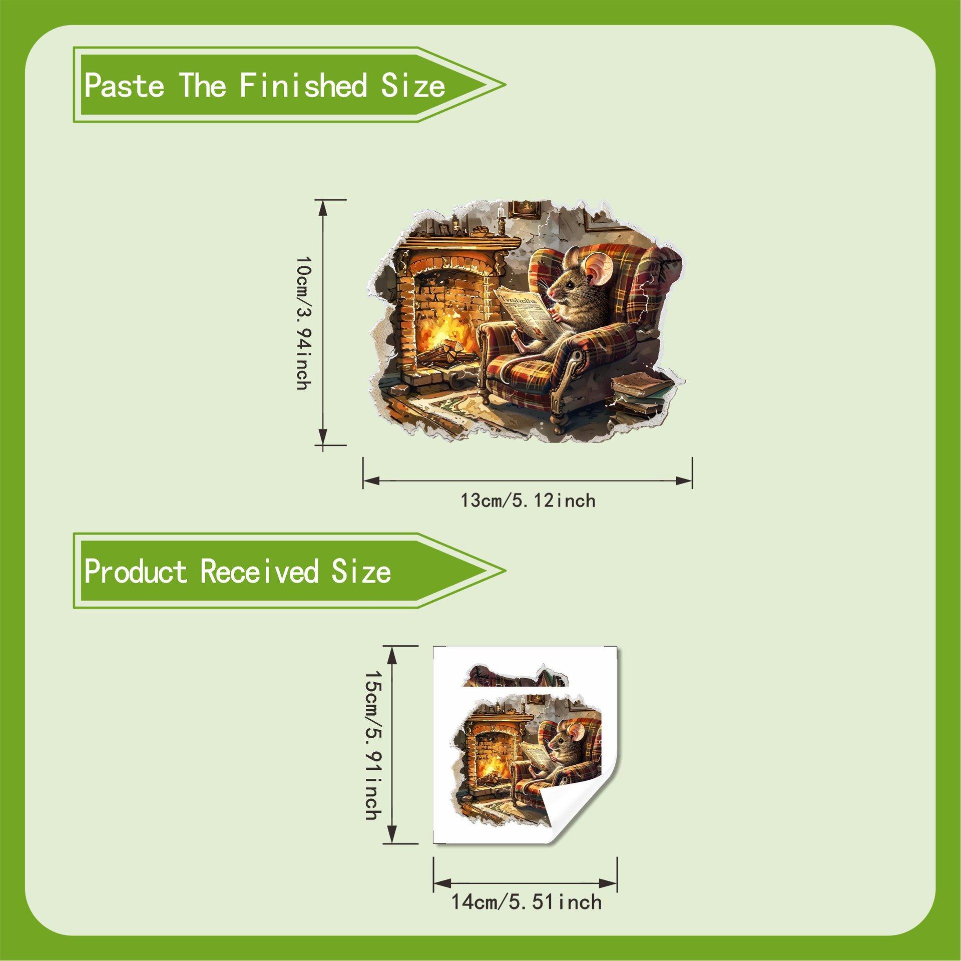 

Funny Mouse Reading Newspaper Sticker No Glue Easy Apply Vintage Living Room Wall 15x15cm разноцветный