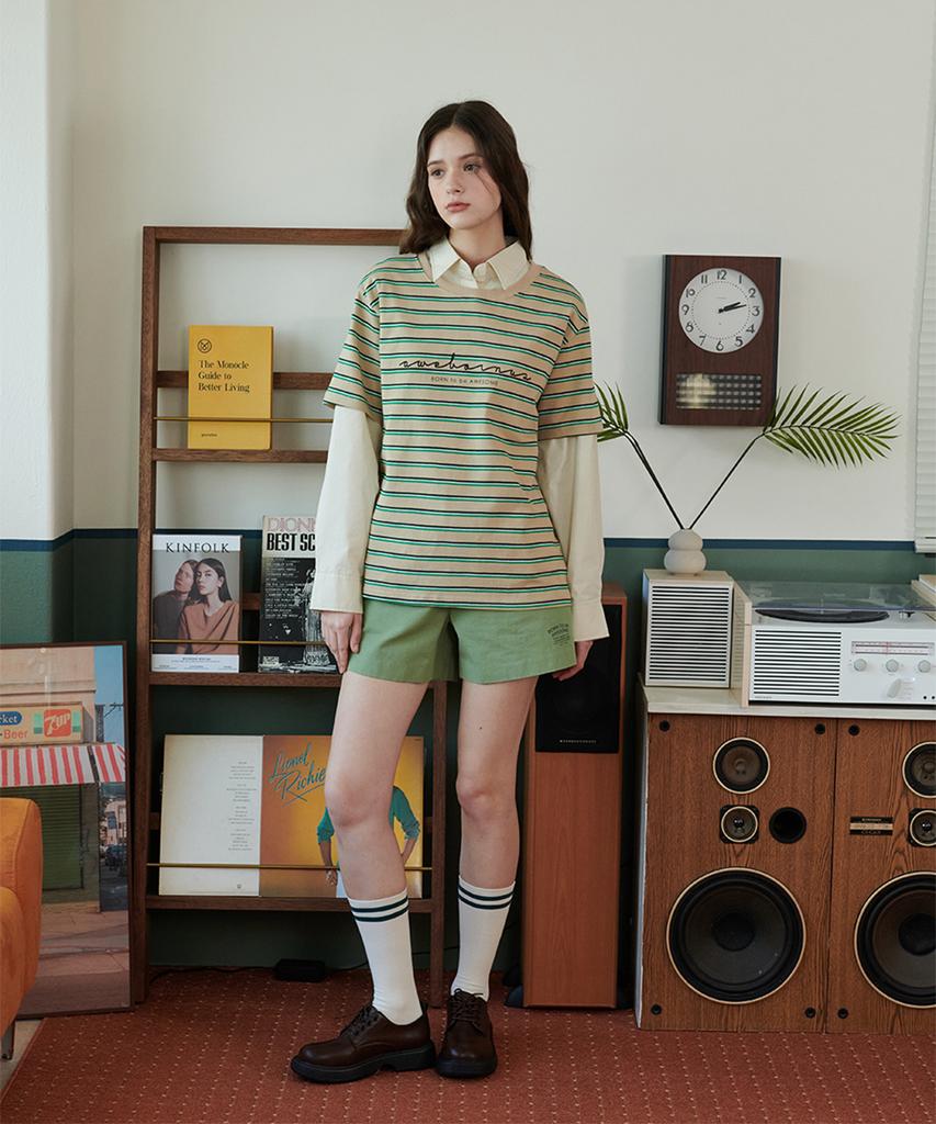 Eoboneoseu Lettering Print Shorts [Green]