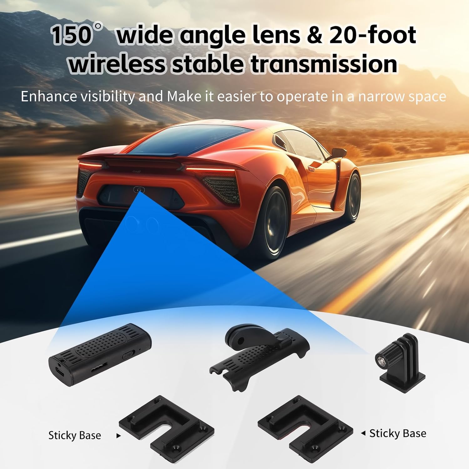 Reverse Hitch Camera, Waterproof Backup Camera Adhesive Base for RV Trucks Trailer Camper, 150 Degree Wide Angle Reverse Camera System with Infrared