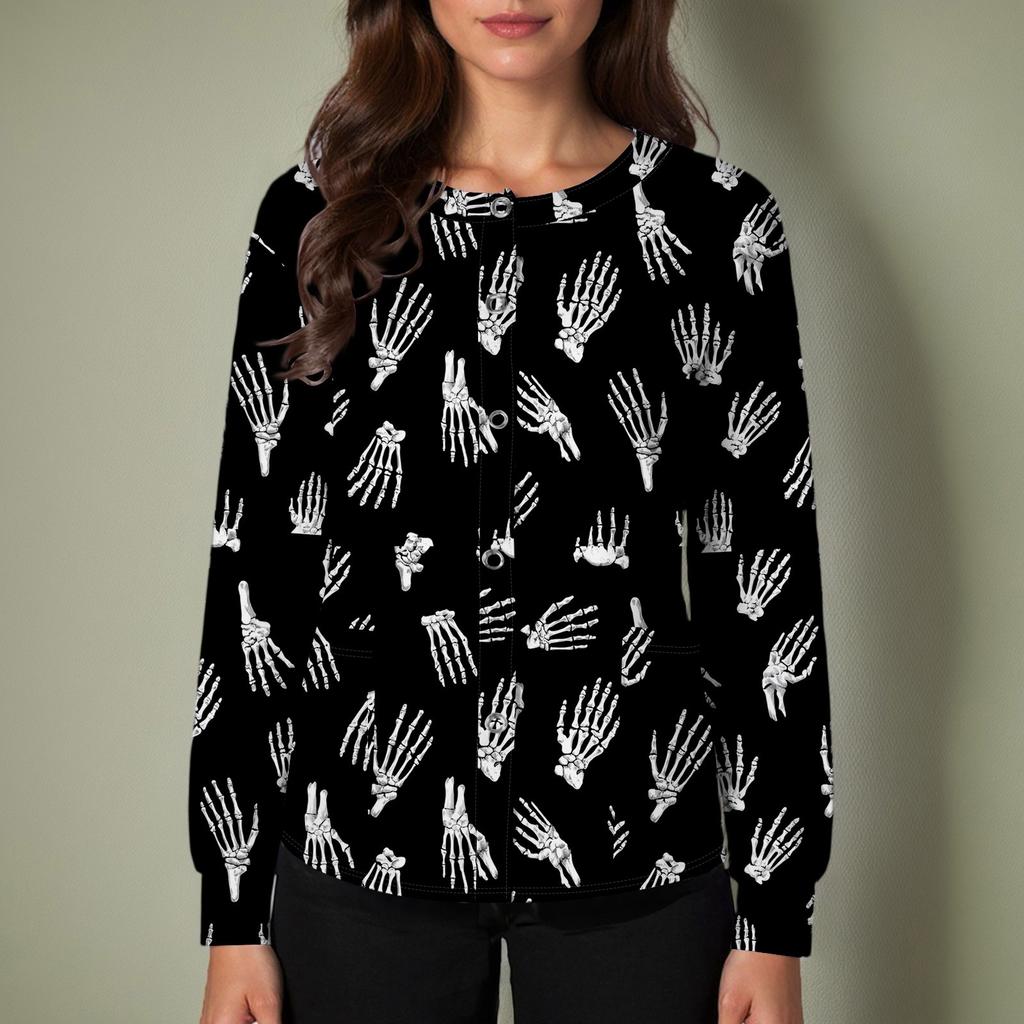 Women's Casual Fashion Single Breasted  Halloween Graphic Printed Nurses Tops