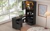 Corner desk with shelf and LED display cabinet 120×80×180 cm - desk with cable grommet, 3 drawers, 2 doors, open compartments