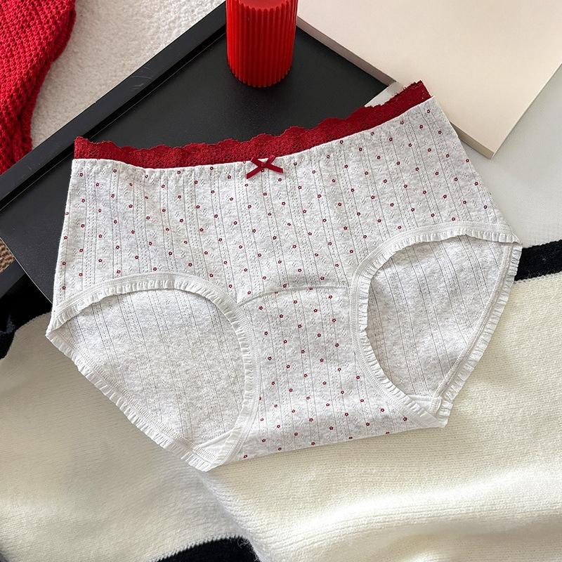 Ladies Spring and Autumn Pure Cotton 10A Antibacterial Middle Waist Bag Hip Comfortable Non-scratch Briefs