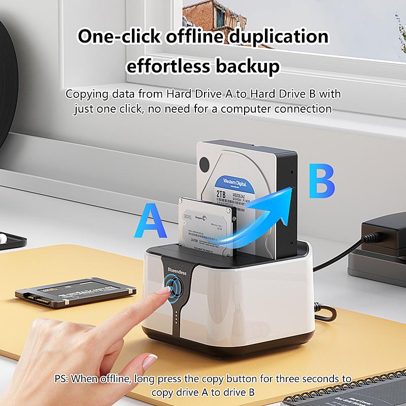 Blueendless 2 Bay HDD Box Case HDD Docking Station SSD Case Dual Bay Offline Clone SATA to USB 3.0 Adapter for 2.5 3.5 SSD Disk