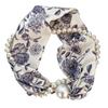 Magnetic Clasp Pearls Chain Necklace Floral Satins Scarf Elegant Silk Skinny Narrow Neckerchief for Fashionable Women
