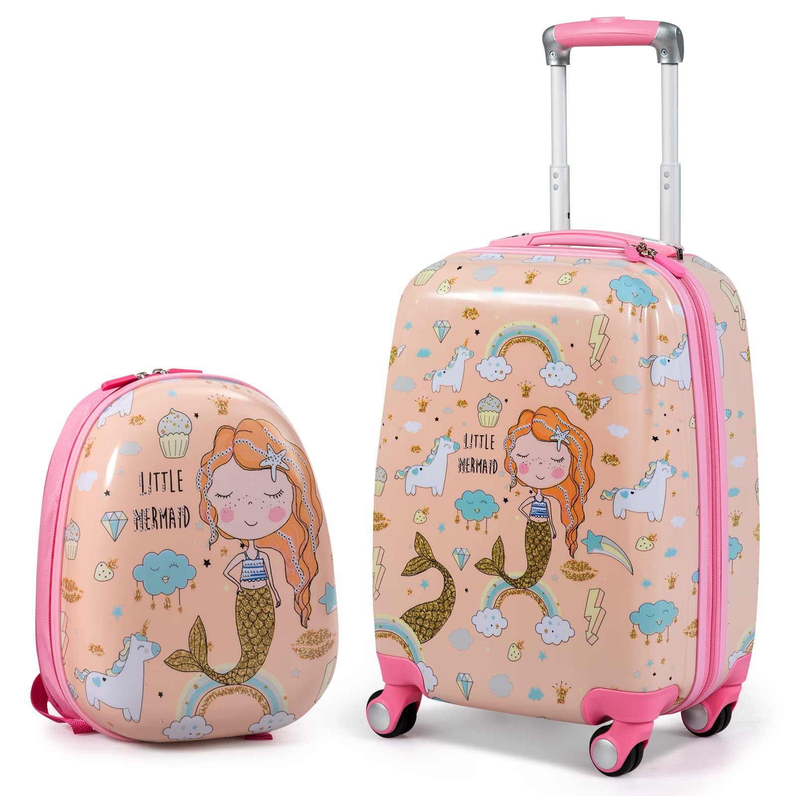 

Дитячий набір для перенесення, поворотний на 360 градусів Kids Carry Enrollment Birthday Going Suitcase [GIANTEX] 2, можлива ручна поклажа, коліщатка, тихий, милий, рожевий, футляр,