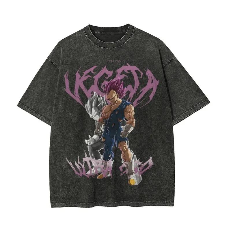 Dragon Ball 2026 Letní Oversized Tričko 100% Bavlna Prané Vintage Potisk Vegeta Ultra Ego Unisex Ležérní Tričko pro Fanoušky Anime Y2k