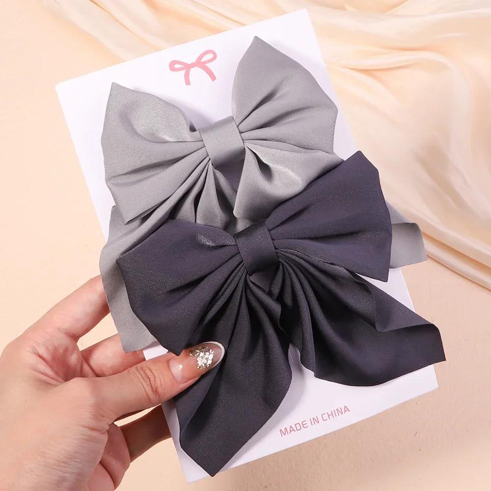 2Pcs/set Sweet Solid Bowknot Hair Clips for Women Girls Ribbon Bows Hairpins Handmade Barrettes Headwear Hair Accessories Gifts