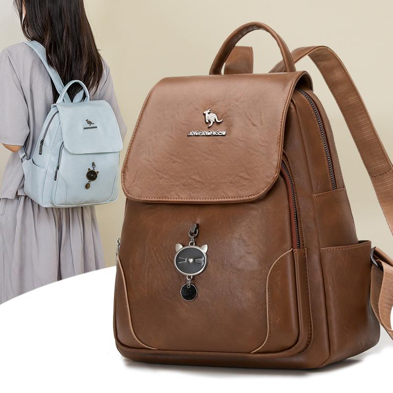 Umwandelbarer Klappen-Rucksack-Tasche mit Seitentaschen, lässiger Faux-Leder-Tagesrucksack für Damen, für den täglichen Gebrauch