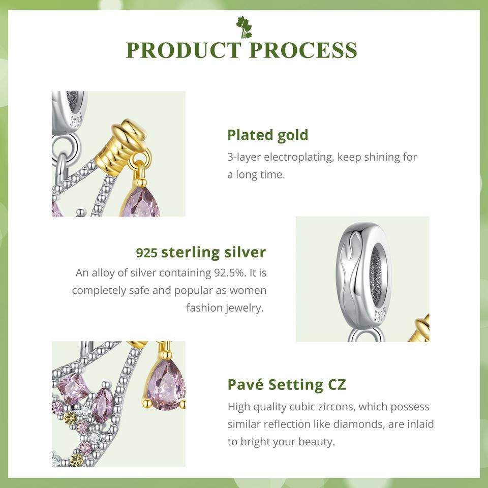 Mărgele din argint 925 BAMOER Seria aurie Brelocuri în formă de umbrelă se potrivesc cu brățara originală din argint, bijuterii pentru femei DIY