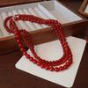 Colar de Contas de Ágata Vermelha Natural Gargantilha Choker Carnelian Redondo Vintage para Mulheres Joias Elegantes para Uso Diário