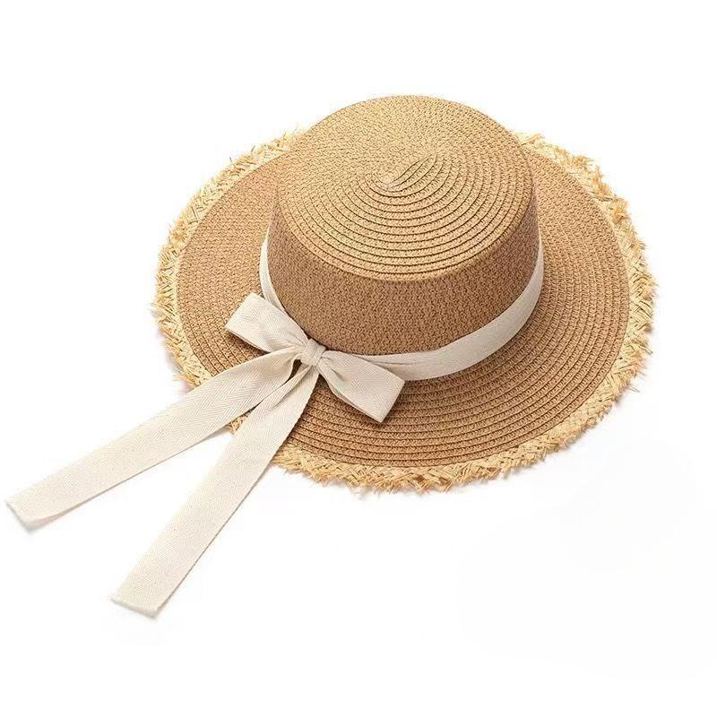 French Lace Bow Straw Hat Women's Summer Big Brim Sunshade Sunscreen Hat Seaside Beach Vacation Sun Hat