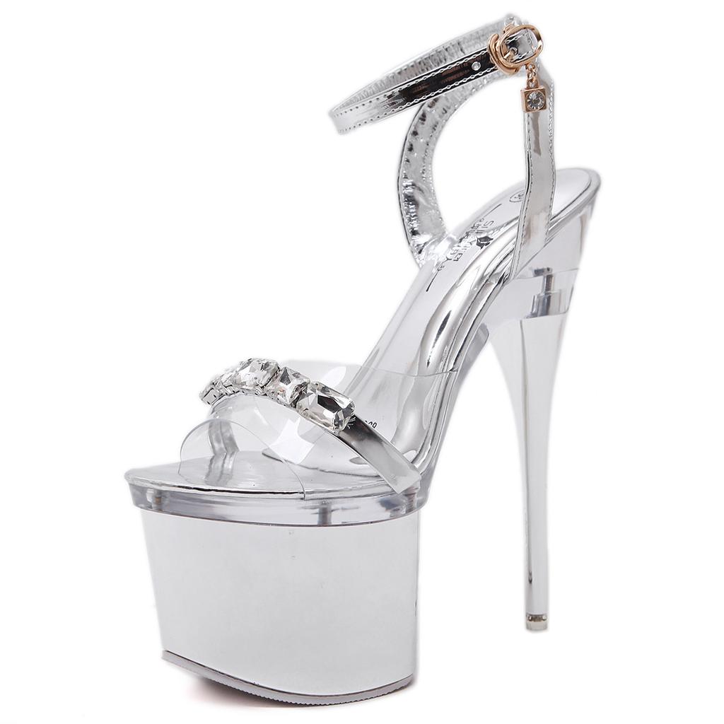 Fashion Super High Heel 18cm Shoes Silver Stiletto Cross Straps Women's Sandals Nightclub Sex 41 42 43 Women Shoes Pole Dance