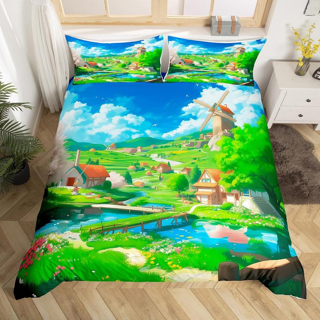 Windmill Duvet Cover Sets For Kids Teens Adults Lightweight Down Quilt Covers Bedroom Decor 2 Pillowcases 1 Duvet Cover No Quilt
