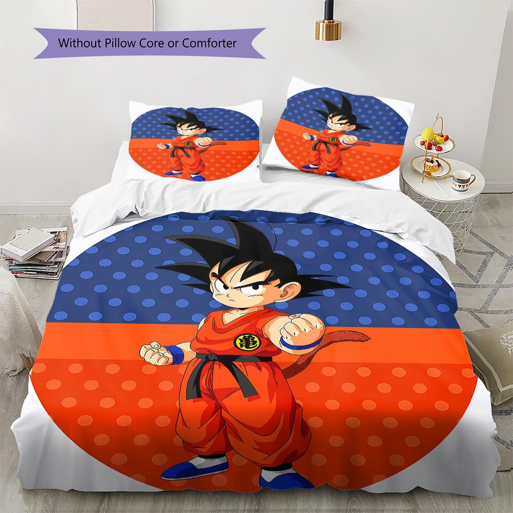 Son Goku Pattern Bedding,Quilt Set Quilt Cover Pillowcase Home Birthday Gift (1 * Duvet Cover + 2 * Pillowcase, Without Core)