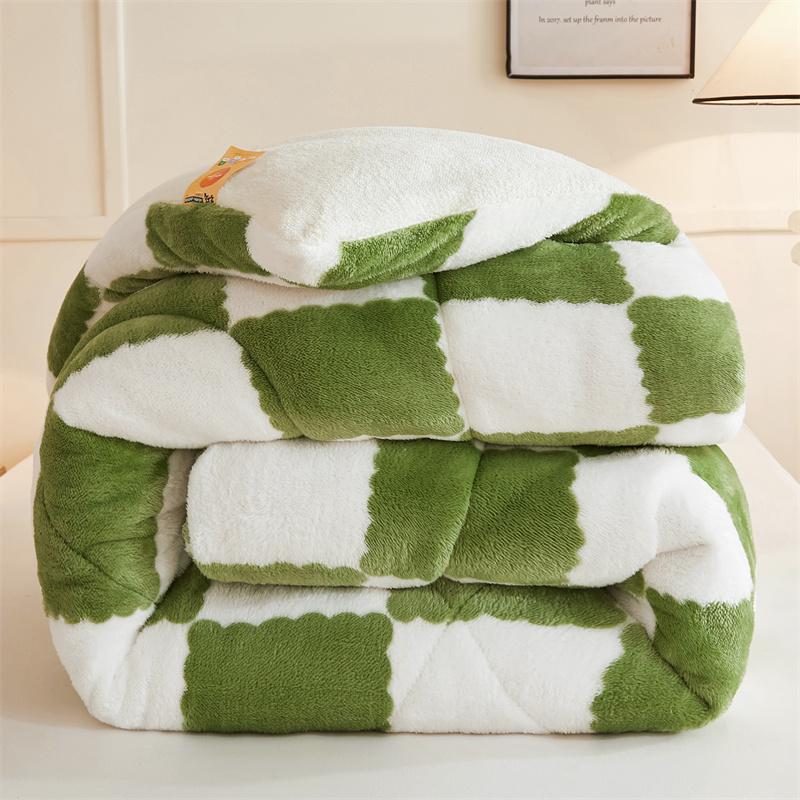 Checkerboard Thickened Coral Fleece Winter Blanket Double Sided Plush Warm Quilts for Bed Super Soft Queen Size Winter Comforter