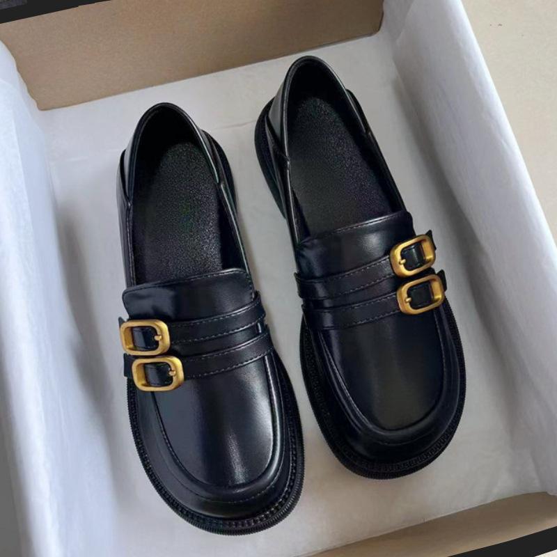 

Настоящая мягкая кожа британского стиля маленькие кожаные туфли женские 2025 новые ленивые однопедальные мокасины модная корейская версия jk shoes 43