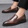 British Style Men's Split Leather Shoes Soft Sole Comfortable Flat Bottom Loafers Classic Brown Men's Business Dress Shoes