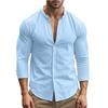 Single-breasted Large Size Solid Color Casual Cotton Linen Shirt Business Men's Long-sleeved Shirt Stand Collar