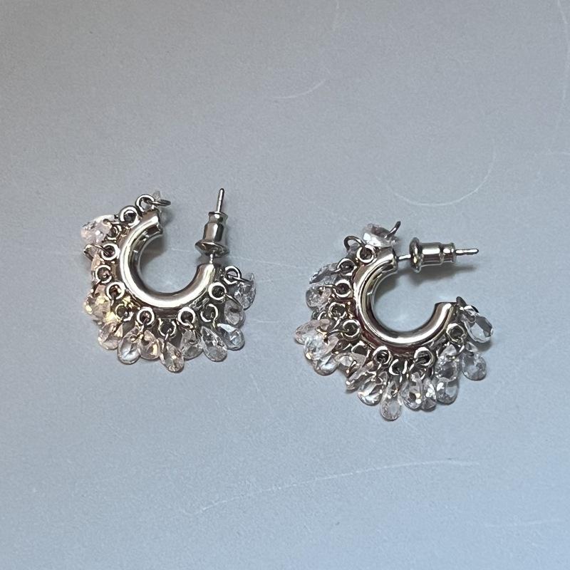 Yusong C-ring Earrings Niche Simple High-grade Cooling Crushed Ice Ice Zircon Earrings Earrings