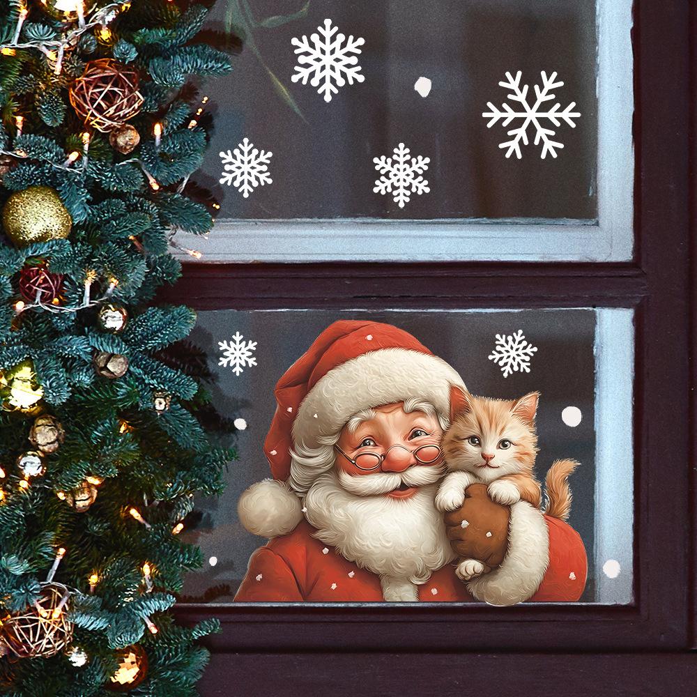 Creative and Warm Santa Claus and Cat Home Glass Door and Window Decoration Stickers