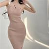 Summer Slim Knit Dress With Crosshalter Neck For Casual Women