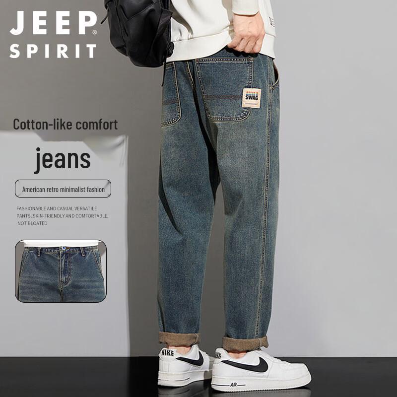 JEEP SPIRIT Men's Loose Fit Washed Retro Jeans