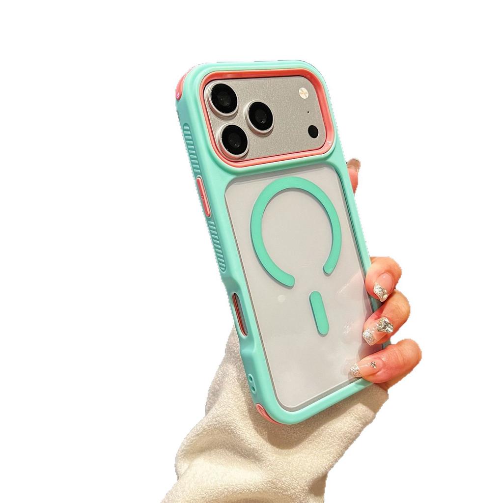 Applicable to iPhone18PROMAX mobile phone case high magnetic attraction contrasting color three-in-one Apple 17/15 acrylic anti-proof