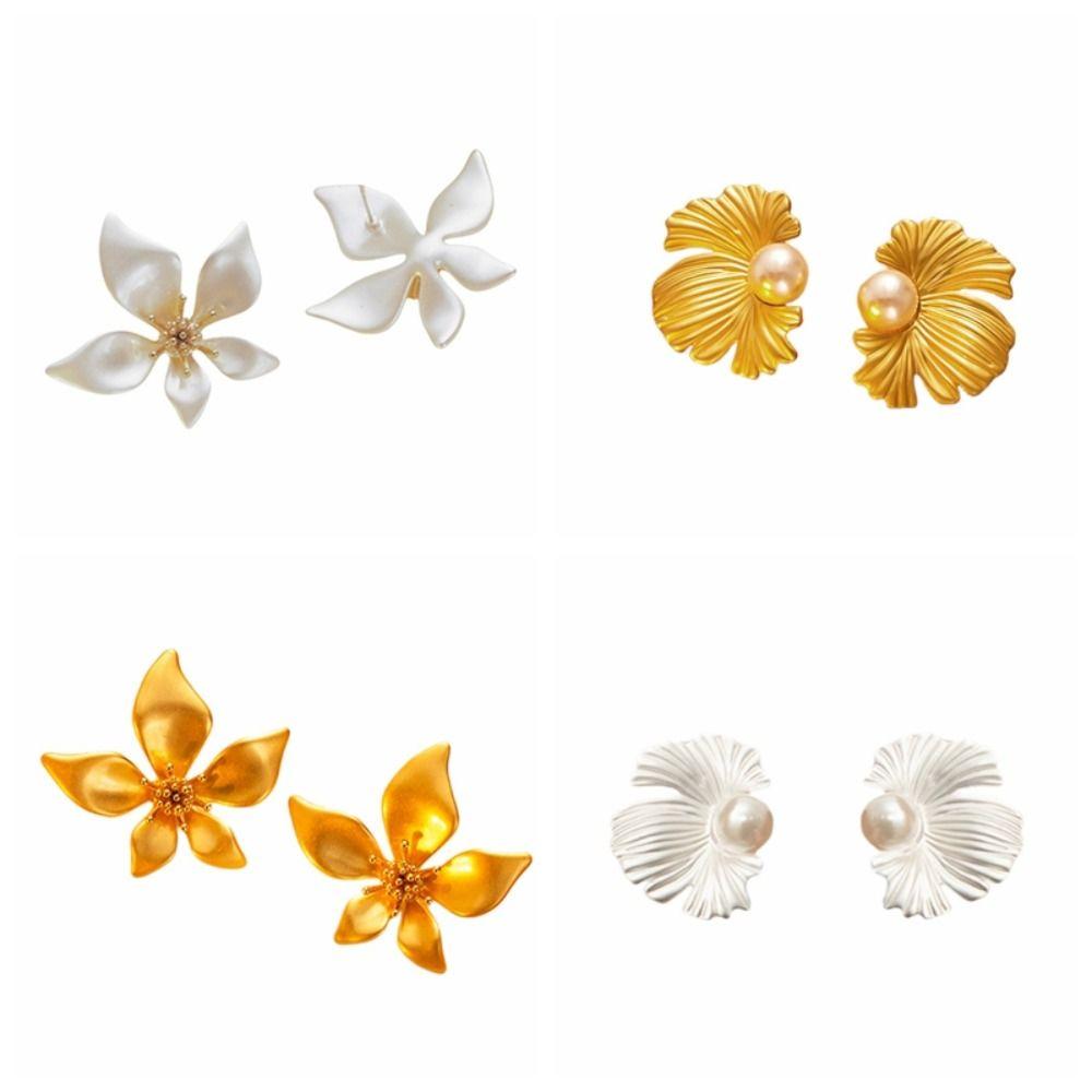 Solid Color Pearl Ear Studs Elegant Flower Earrings Jewelry Fashion Ginkgo Leaf Earrings  Gift