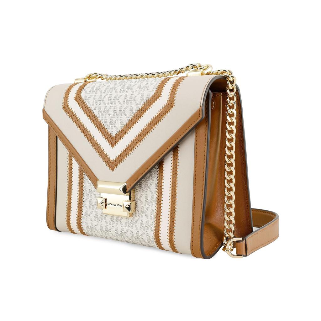Michael Kors MK Whitney Vintage Chain Print Envelope Bag Women Shoulder Bag Brown Beige 30H8GWHL3B-170