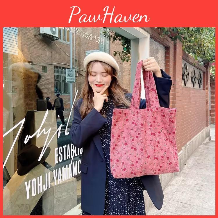 Fashionable Dusty Rose Corduroy Tote Bag With Artistic Design Versatile Large Capacity For Students