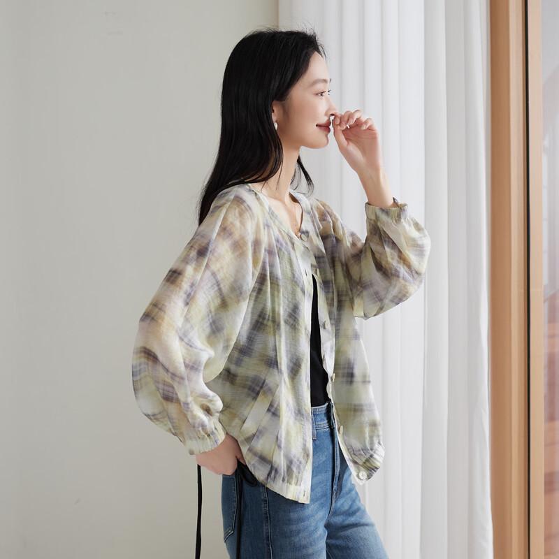 SOFSIL Women s Plaid Print Lightweight Jacket XL