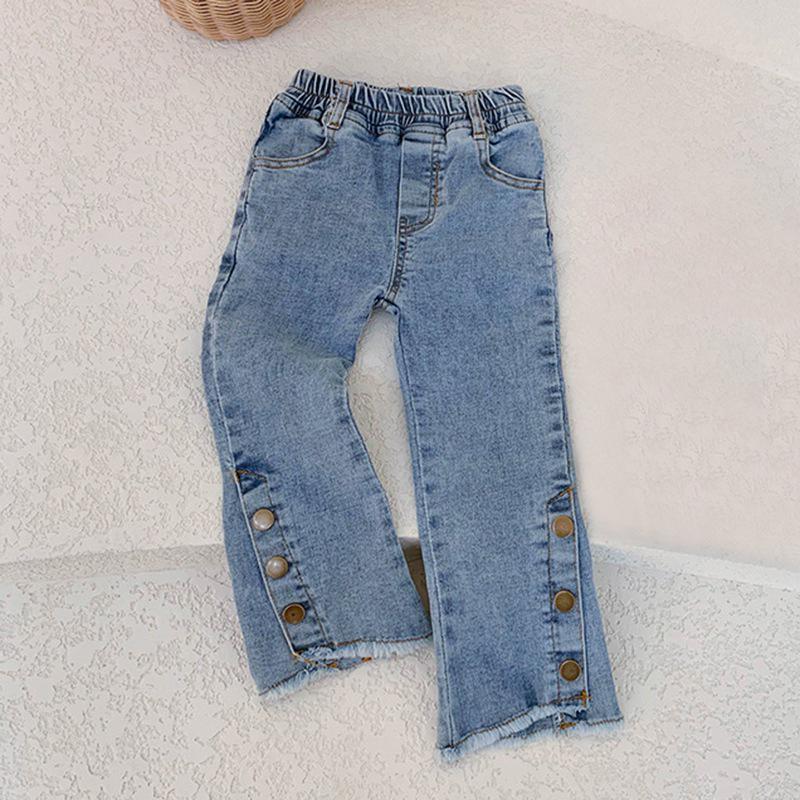 Toddler Baby Girls Jeans Casual Elastic Waisted Flare Pants Cute Sweet Denim Jeans Bell Bottom Trousers with Pocket 3-8Y