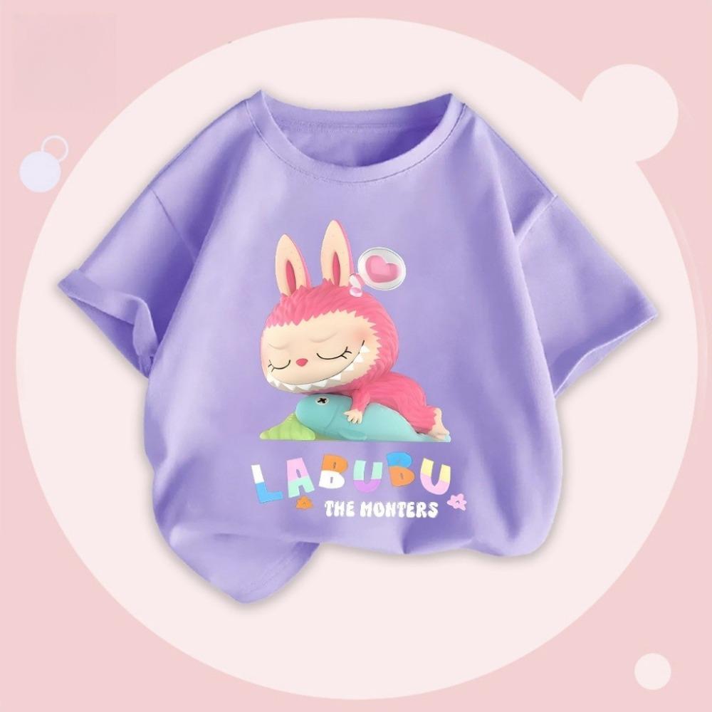 Baju TSHIRT KIDS Boys and Girls Buda T-shirt Size 2-3 To 12-13 Children's LABUBU Printed Cute Short Sleeved Top