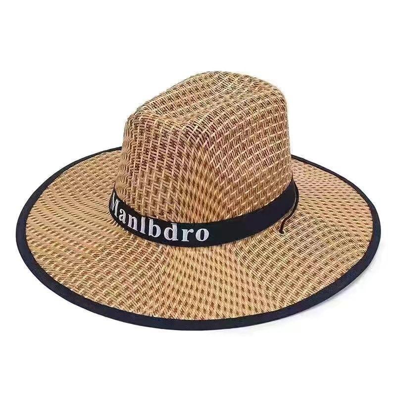Men's Sunscreen Bamboo Woven Big Edge Hat Spring and Summer Men's Straw Hat Western Cowboy Hat Top Hat Sun Hat Seaside