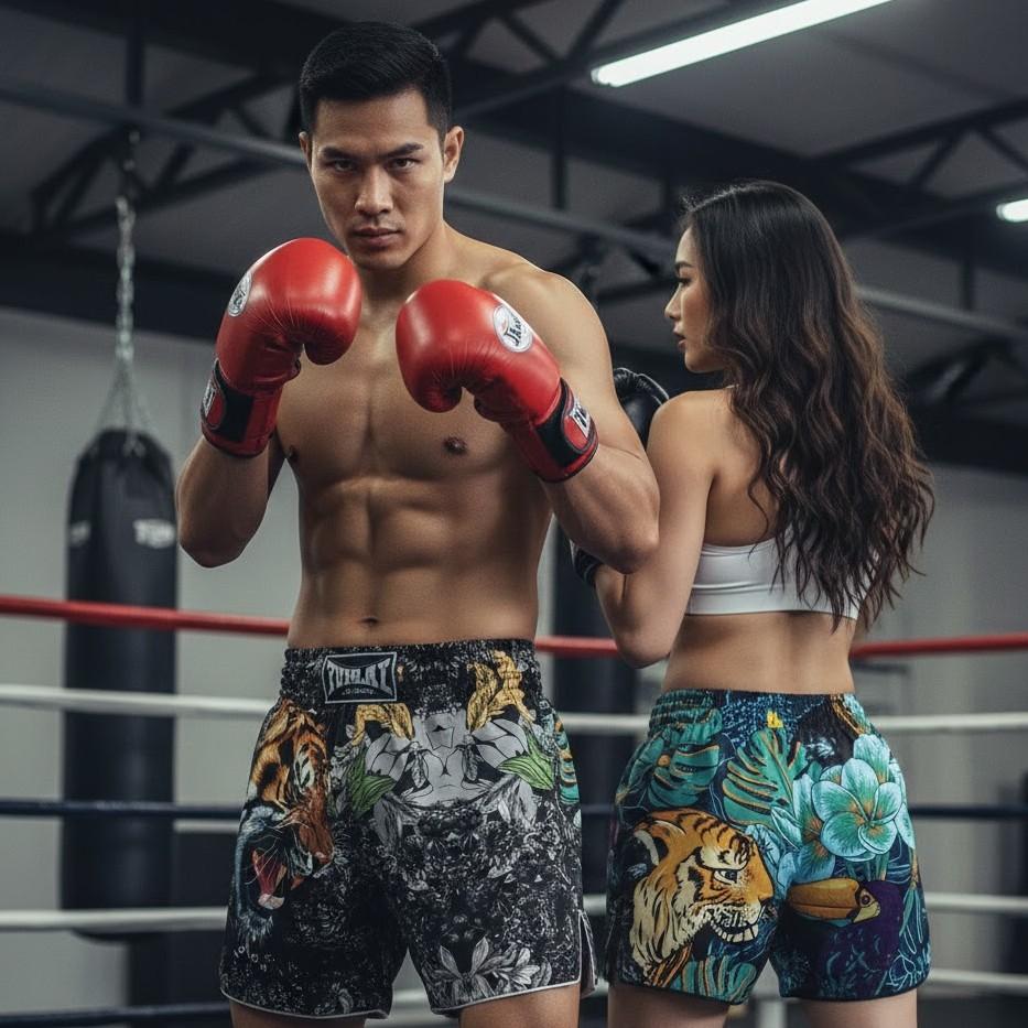 Yellow Tiger Head Muay Thai Kickboxing Training Shorts Print Quick Dry Martial Art Boxer Unisex Men Women Kid Fighting Fitness Sport Gym Workout