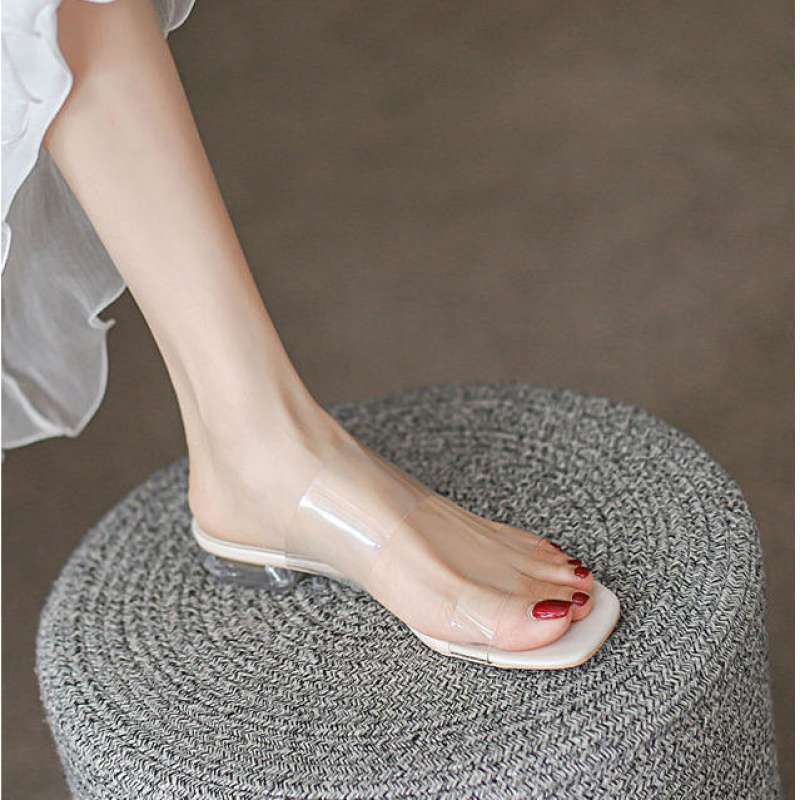Sandals Women's Summer Flat Slippers 2025 New Low-heeled Fashion Transparent High-heeled Shoes Women's Cool Slippers