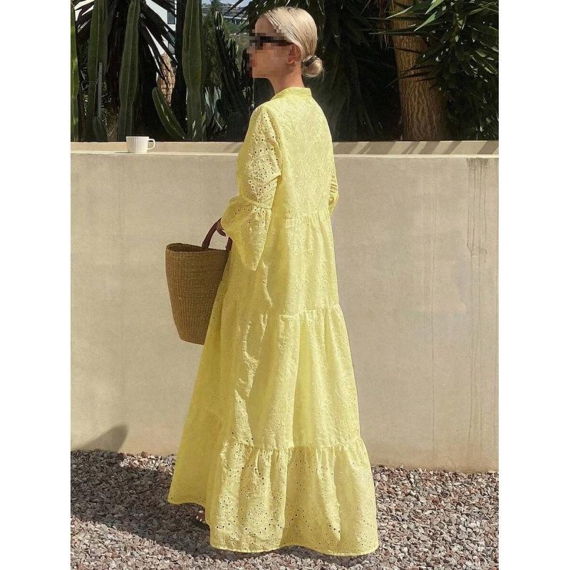European and American casual vacation style medium and long dress women's summer new temperament loose skirt