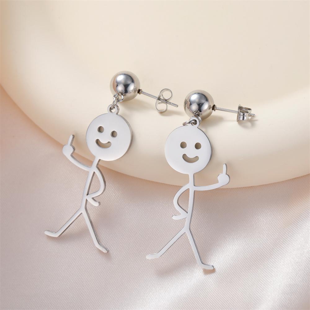 My Shape Middle Finger Stickman Earrings Funny Doodle Stud Earrings Stainless Steel Earrings Hip Hop Jewelry Valentine's Day